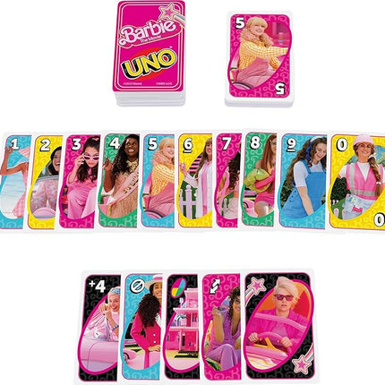 Mattel Games UNO Barbie The Movie Card Game for Kids & Adults Featuring Characters Graphics & Special Rule, 2 to 10 Players
