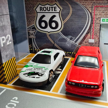 Storage Display Garage Compatible with Hot Wheels - Toy Car Garage with Lights, Freestanding Display Case, Parking Garage Diorama for 1/64 Scale Diecast Cars with 4 Levels 24 Spots Maximum 40 Cars