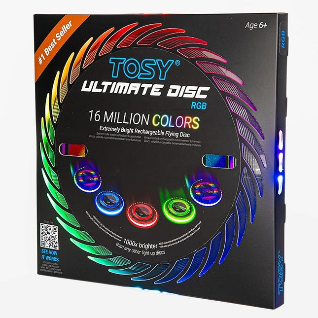 TOSY Flying Disc - 16 Million Colors RGB or 36 LEDs, Extremely Bright, Smart Modes, Camping Essentials for Teens/Kids/Adults/Men/Boys/Girls, Auto Light Up, Rechargeable, Waterproof, 175g