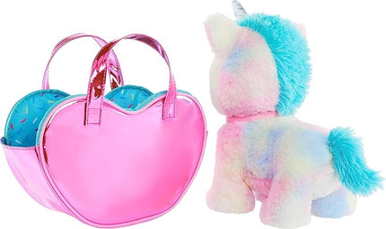 Barbie Stuffed Animals, Unicorn Toys, Plush Unicorn with Dessert-Themed Purse Playset and 5 Accessories, Chef Pet Adventure