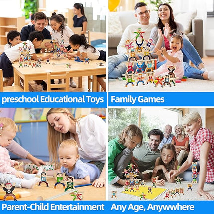 Wooden Stacking Toys,16Pcs Circus Hercules Acrobatic Troupe Interlock Toy,Balancing Building Blocks Game Toddler Puzzle Toys,for 3 4 5 6 Years Old Kids Adults