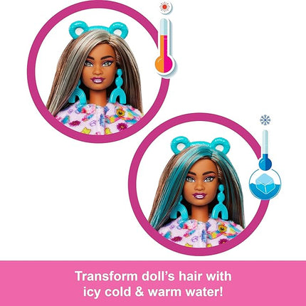 Barbie Cutie Reveal Care Bears Doll & Accessories, Series 2 Good Vibes Bear with 10 Surprises Including Color Change & Mini Bear
