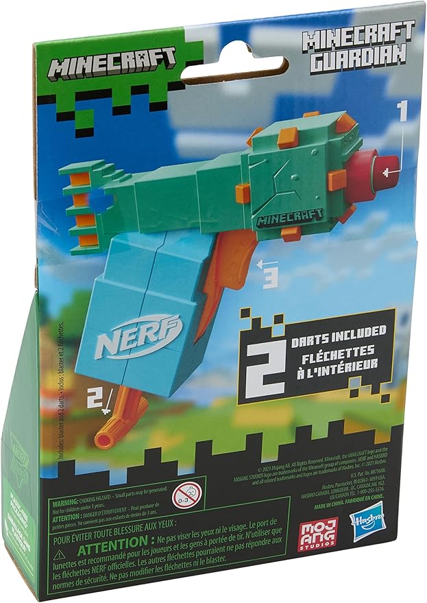 Nerf MicroShots Minecraft Guardian Mini Blaster, Minecraft Guardian Mob Design, Includes 2 Official Elite Darts, Priming Handle