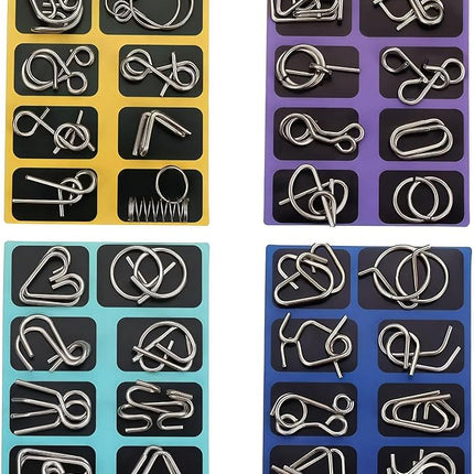Metal Brain Teaser Puzzles, Set of 32 with Pouch, Steel IQ Games Physics Mind Metal Puzzles for Adults, Basket Stocking Stuffers for Boys Girls Adults Challenge Gifts