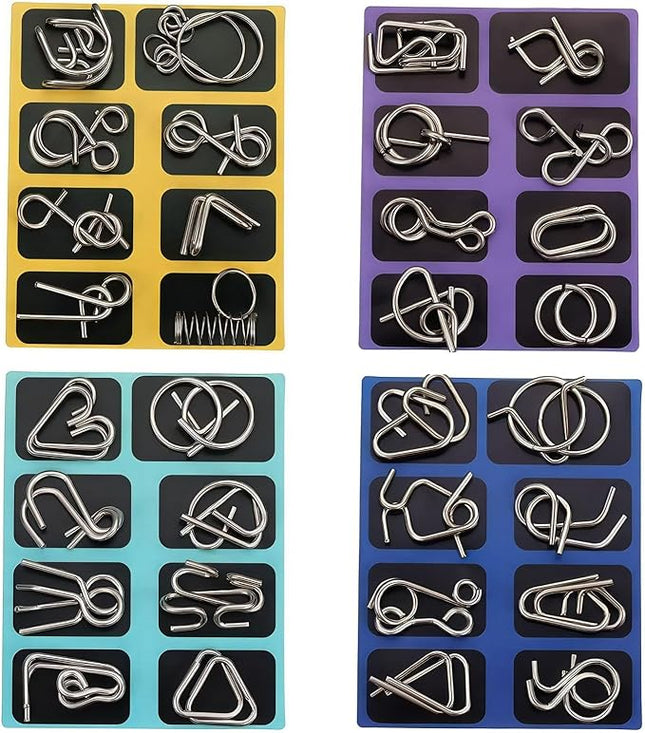 Metal Brain Teaser Puzzles, Set of 32 with Pouch, Steel IQ Games Physics Mind Metal Puzzles for Adults, Basket Stocking Stuffers for Boys Girls Adults Challenge Gifts