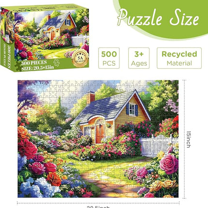 500 Pieces Puzzle for Adults, Flower Garden Puzzle for Adults, Beauty House Jigsaw Puzzles 500 Pieces Challenging Game Home Decor Birthday Party Gift Toy for Adults Kids Seniors 20.5 * 15 inch
