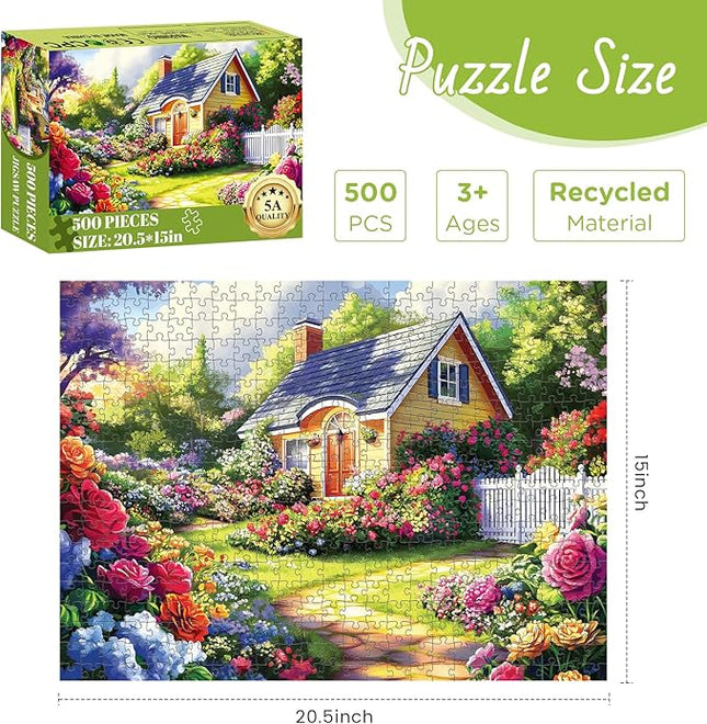 500 Pieces Puzzle for Adults, Flower Garden Puzzle for Adults, Beauty House Jigsaw Puzzles 500 Pieces Challenging Game Home Decor Birthday Party Gift Toy for Adults Kids Seniors 20.5 * 15 inch