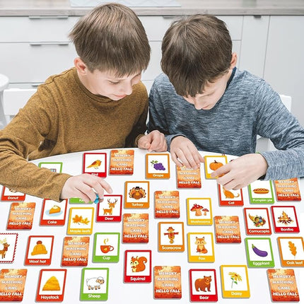 gisgfim 50 Pairs Fall Memory Matching Game Thanksgiving Happy Fall Concentration Memory Games for Kids Educational Ages 3-8 A Fun & Fast Autumn Theme Memory Matching Games