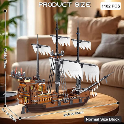 Toy Building Block Set, Pirate Ship Regular Size Brick Model Kit, Creative Ship Building Construction, Christmas Birthday Gift for Adult Teens Children Kids Boys Girls 8+ 1182pcs