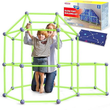 SYNCFUN Glow Fort Building Kit Indoor Outdoor for Kids, Glow in The Dark Creative Fort, DIY Castles Tunnels with Rods and Balls, STEM Construction Toys, Educational Gift for Boys and Girls Aged 3-12