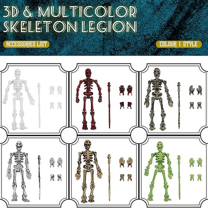 6 Pack T13 Action Figures Set, Skeletons for Halloween, Dummy 13, Titan 13 Skeleton Action Figure, Skeleton Toy 3D Printed Multi-Jointed Movable Skeleton Decor