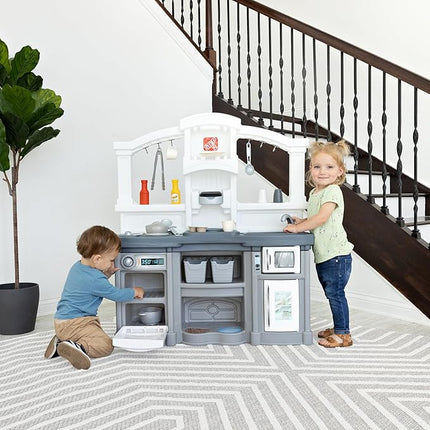 Step2 Fun with Friends Kids Kitchen Playset, Indoor/Outdoor Kitchenette, Interactive Play with Lights and Sounds, Durable Plastic, Includes 25 Piece Toy Accessories, Toddlers 2+ Years Old, Gray