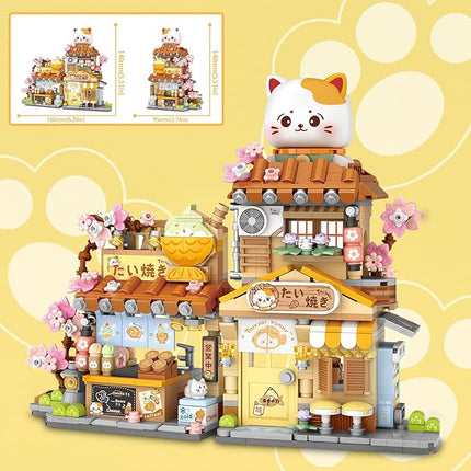 Cute Cat Mini City Street View Building Blocks Set - Realistic Architecture Model Kit, 3D Puzzle Toy for Adults & Kids, Foldable House Building Kits for Home Decoration
