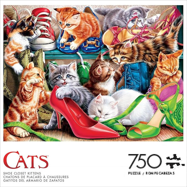 Buffalo Games - Shoe Closet Kittens - 750 Piece Jigsaw Puzzle for Adults -Challenging Puzzle Perfect for Game Nights - Finished Size is 24 x 18