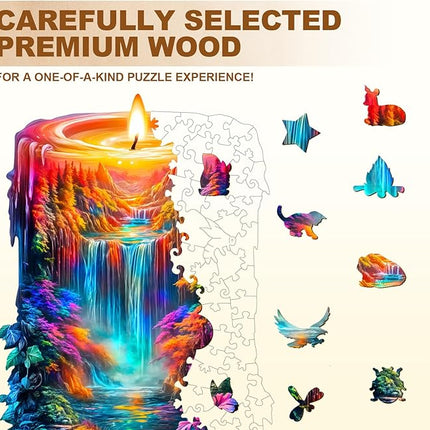 Wooden Puzzles for Adults, Wooden Jigsaw Puzzles for Adults Kids, Enchanted Flame Unique Shaped Wood Puzzles Adult, Creative Gifts for Friends Family Game, Home Decor(11.4 * 7.8in 155pcs)