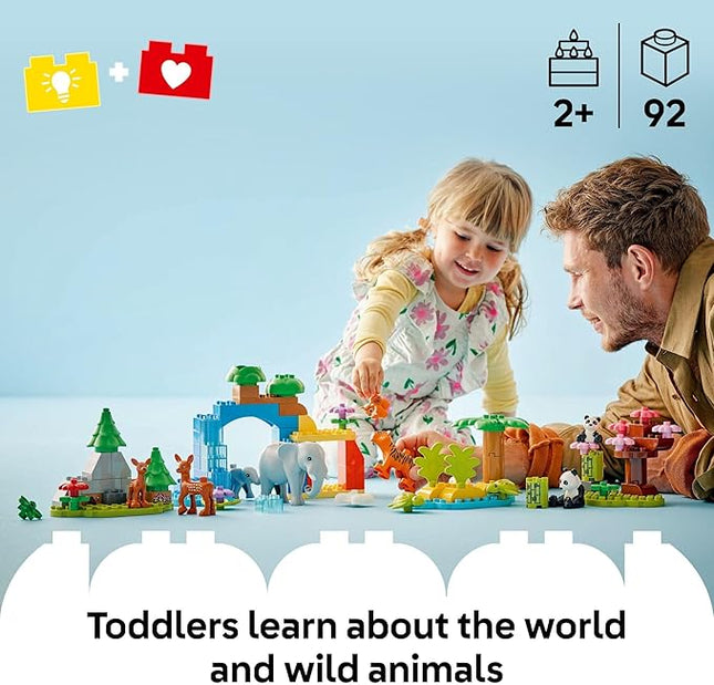 LEGO DUPLO Town 3 in 1 Wild Animal Families Building Toy Playset - Preschool Learning and Educational Animal Toy for Toddlers, Boys and Girls, Ages 2+ - with 10 Animal Figures - Baby Gift Idea - 10446