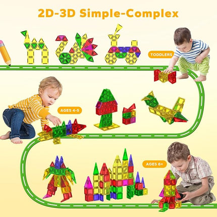 112PCS Mini Magnetic Tiles for Kids, Magnetic Tiles Travel Set with Iron Box, Portable Construction Toys STEM Educational Building Set for Kids Ages 4-8 Toddlers, Boys & Girls Birthday New Year Gift