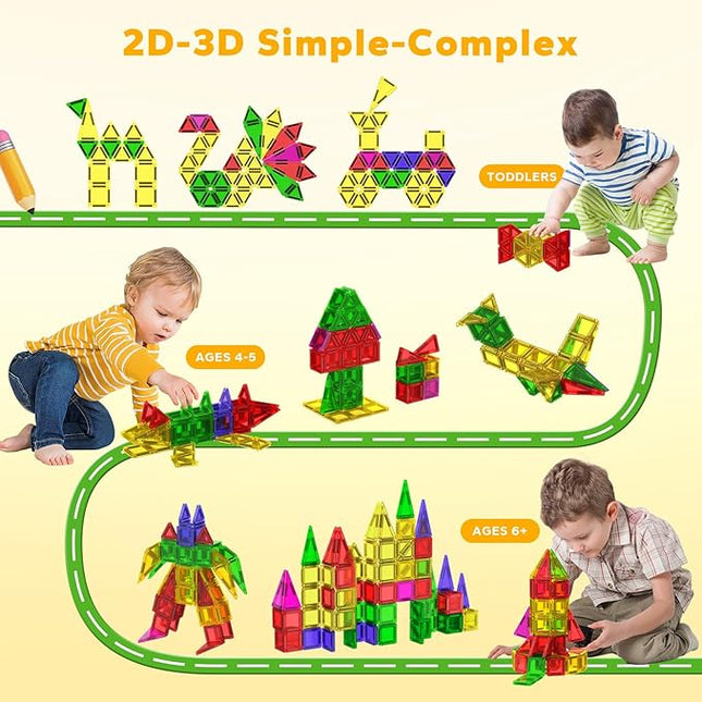 112PCS Mini Magnetic Tiles for Kids, Magnetic Tiles Travel Set with Iron Box, Portable Construction Toys STEM Educational Building Set for Kids Ages 4-8 Toddlers, Boys & Girls Birthday New Year Gift