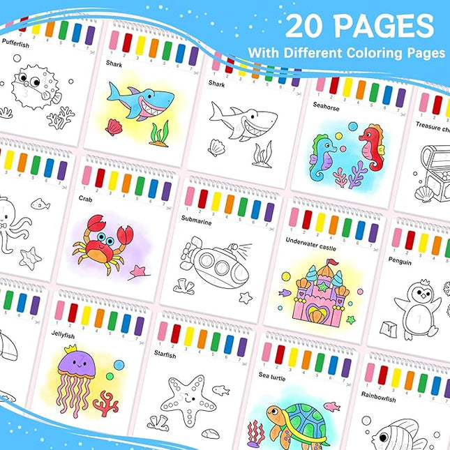 Paint with Water Coloring Books for Toddlers,Sea World Theme Mess Free Watercolor Painting Papers for Kids Water Color Paint Kit Art Craft Gift for Ages 1-3,4-8