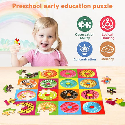 SYNARRY 100 Piece Wooden Puzzles for Kids Ages 4-8, Donuts Jigsaw Puzzle for Kids Ages 4-6 8-10 Teens, Educational Puzzles for 4 5 6 7 8 9 Years Old, Easter Basket Stuffers Valentines Day Gift for Kid