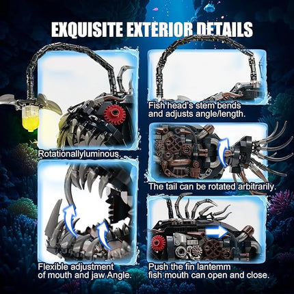 Ideas Mechanical Lantern Fish Building Blocks Set Compatible with Lego Collectible for Ocean Lovers, Perfect as an Office or Home décor for Adults. STEM Construction Gift for Boys Aged 8-16 1038PCS