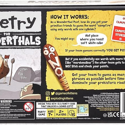 Exploding Kittens Poetry for Neanderthals 2+ Players - Ages 7+ - 15 Minutes to Play - Competitive Word Guessing Game - Party Game, Family Game Night, Kid and Adult Card Game