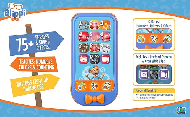 eKids Blippi Toy Phone for Toddlers with Built-in Educational Games and Preschool Learning Games (Blippi)