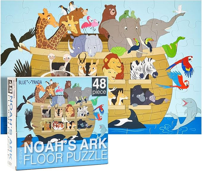 BLUE PANDA Educational Learning Floor Puzzle - 48 Piece, 2 x 3 ft, Multicolor, Noah's Ark - Preschool Learning & Toddler Development