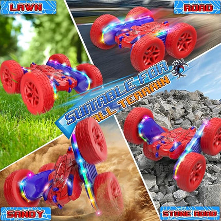 Spider RC Cars Toys for Boys 4-6, 2.4GHz Remote Control Car with 26 LED Light System, 360° Flips, Changeable Wheels, Rechargeable All-Terrain Truck Gift for Kids Ages 4-8