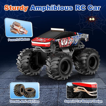 Remote Control Car, Amphibious Monster Truck Toys for Boys RC Cars, 2.4 GHz Waterproof RC Trucks, 1:18 4WD All Terrain Off-Road Pickup, Cool Christmas Birthday Ideas Gifts for Kids 6+ Year Old