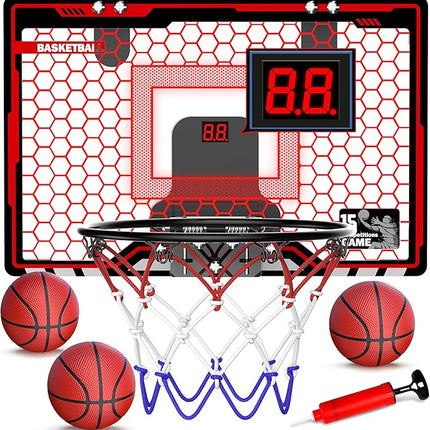 HopeRock Indoor Basketball Hoop for Kids, Over The Door Mini Basketball Hoops, with LED Light, Scoreboard, Birthday Toys Gifts for 5 6 7 8 9 10 11 12+ Year Old Boys