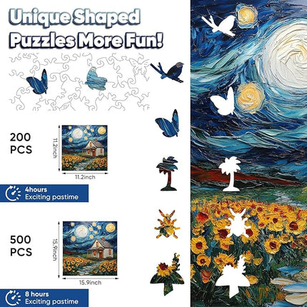 Leodozzio Wooden Puzzles for Adults, Starlight House Jigsaw Puzzles 200 Pieces-5MM Thickness, 11.2x11.2, Unique Shaped Puzzle, Perfect Choice for Birthday Gifts, Wall Art Room and Artistic Home Decor