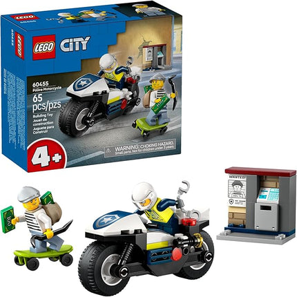 LEGO City Police Motorcycle Chase Building Toy for Kids - Pretend Play Building Blocks for Boys & Girls, Ages 4+ - Preschool Learning Toy W/Police & Crook Minifigures - Gift for Birthdays - 60455