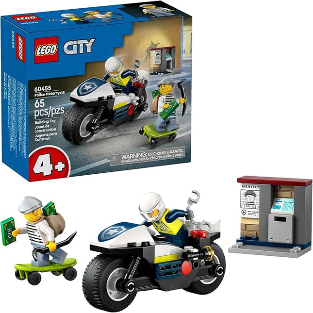 LEGO City Police Motorcycle Chase Building Toy for Kids - Pretend Play Building Blocks for Boys & Girls, Ages 4+ - Preschool Learning Toy W/Police & Crook Minifigures - Gift for Birthdays - 60455
