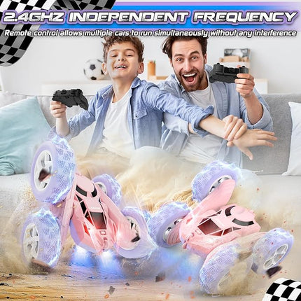 RC Stunt Car Remote Control Cars with Lights Double-Sided Driving Indoor Outdoor Toys Gifts Presents for 6 7 8 9 10 11 12 Year Old Kids Boys Girls