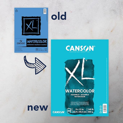 Canson XL Series Watercolor Pad, Heavyweight White Paper, Foldover Binding, 30 Sheets, 9x12 inch