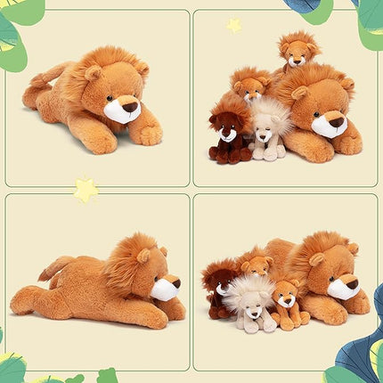 IKASA Mommy Lion Stuffed Animal Mom and Baby Plush Toy, Cute 17" Soft Small Mama Family Set Cuddly Toys with Little Mini Babies,Gifts for Kids