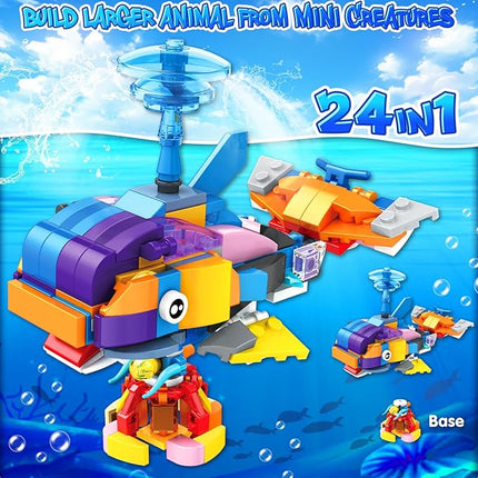 24 Packs Party Favors for Kids, 637 PCS 24in1 Marine Animals Small Fish Toys Mini Building Blocks Set for Goodie Bag Stuffers Classroom Prizes, Easter Birthday Gift for Boys Girls Ages 6-12