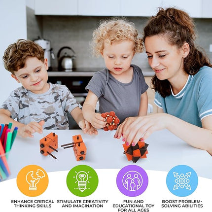Sharp Brain Zone Wooden Brain Teaser Puzzles for Adults & Kids (Kongming Puzzle Set of 3)