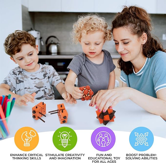 Sharp Brain Zone Wooden Brain Teaser Puzzles for Adults & Kids (Kongming Puzzle Set of 3)