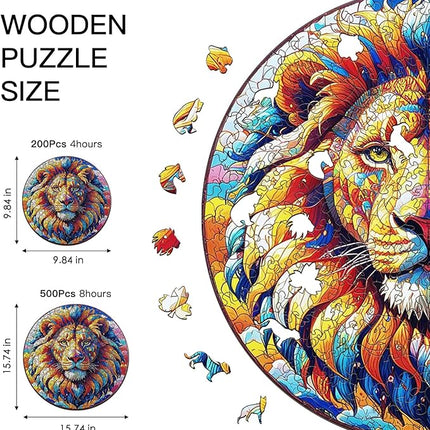 Wooden Puzzle for Adults – Unique Lion-Shaped Jigsaw, Animal Style Brain Teaser for Kids & Teens, 220 Pieces, 10"x10", Ships as Whole Puzzle Board (No Loose Pieces), Gift-Ready Box, Fun Family Game