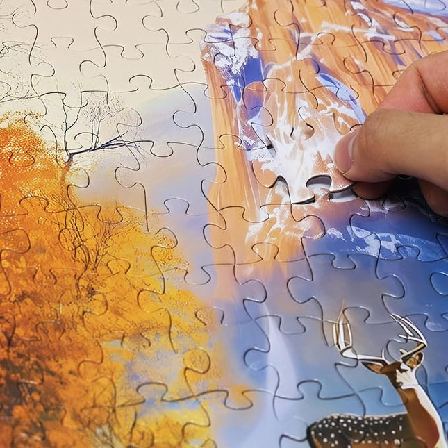 Think2Master Cabin by The Falls 500 Pieces Large Format Jigsaw Puzzle: Kids 12+, Teens, Adults & Families. Scenic Autumn Mountain Landscape with Log Cabin, Waterfall. Great Gift. Size: 26.8” X 18.9”