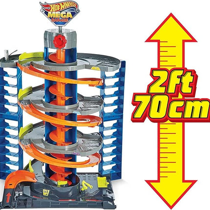 Hot Wheels City Mega Garage Playset with Corkscrew Elevator & Storage for 60+ Cars, Includes 1 1:64 Scale Vehicle, Gift for Kids 4 Years Old & Up, HFH03