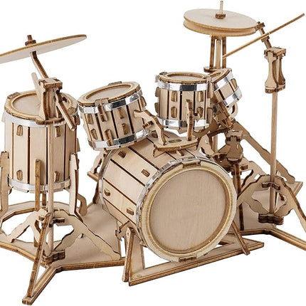 ROBOTIME Wooden Craft Kits for Kids 3D Wooden Puzzle DIY Model Drum Kit to Build for Boys Adorable Home Decoration for Teens