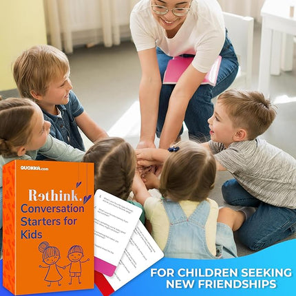 QUOKKA Conversation Cards Game - Kids Edition | 500 Questions | Original Version | Share Thoughts - Fun Talking Board Game for Family Night