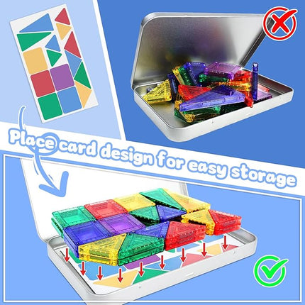 BEBOAN Travel Mini Magnetic Tiles 30PCS for Kids Ages 3+, Portable Travel Toy Essential Building Set Construction Toys with Storage Iron Case for Toddlers 3+ Boys Girls Birthday Gift