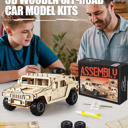 3D Wooden Puzzles Model Car Kits to Build for Adults, DIY Off-Road Car Building Kits, Brain Teaser Pull Back Toys, Gift for Men Boys on Birthday/Christmas Day