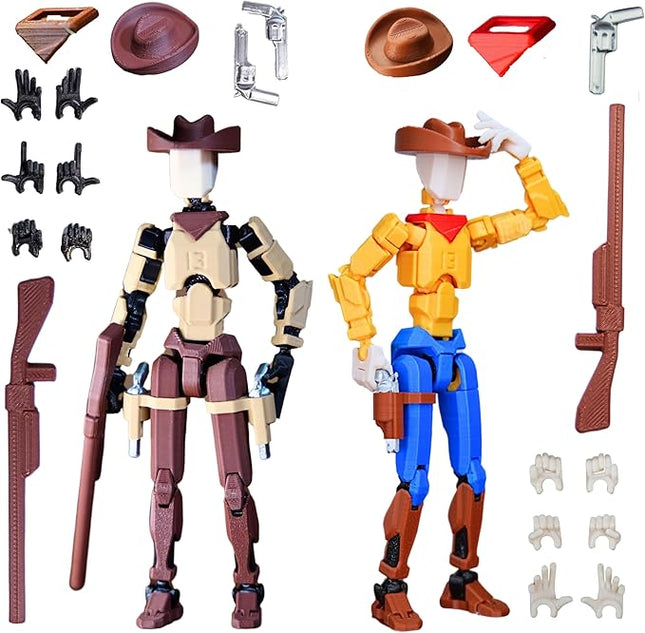 Cowboy t13 Action Figure｜2-Pack 5.4 inches｜Assembly Completed｜ 3D Printed Dummy 13 Action Figure for Collectors｜Lucky 13 Gift for Childrens