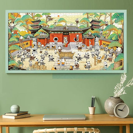 MOMIBOOK Puzzles for Adults 1000 Pieces Jigsaw Puzzles of Panda Shaolin Temple, Painting Image Chinese Difficult Challenging Hard Impossible Puzzle Unique Funny Party Christmas Birthday Gifts