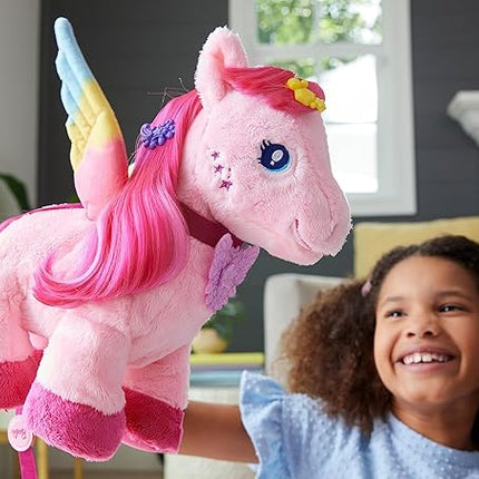 Mattel Barbie A Touch of Magic Stuffed Animals, Walk & Flutter Pegasus Plush Toy, 11-inch Walking Plushie with Hair Accessories & Sound Feature